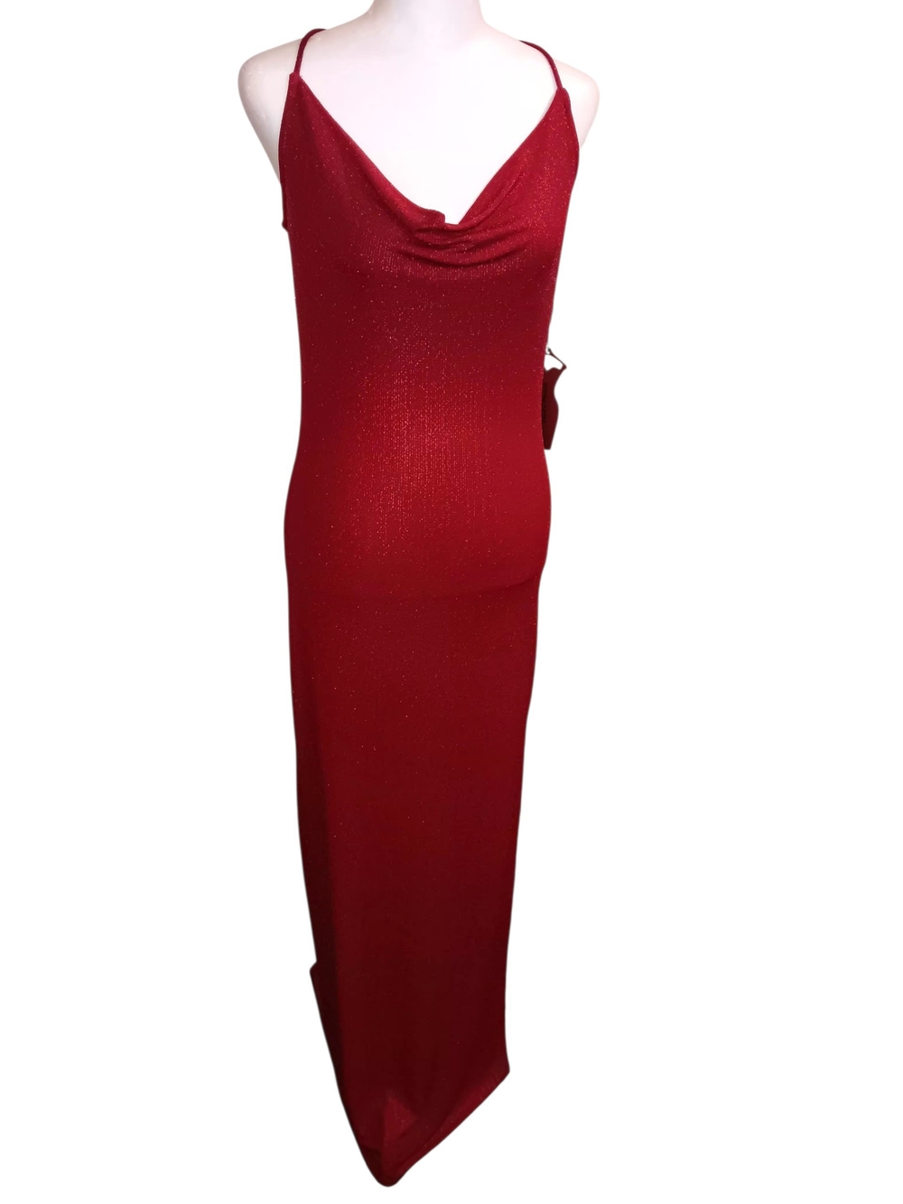 Haute Monde Sparkle Red Cowl-Neck Maxi Dress
